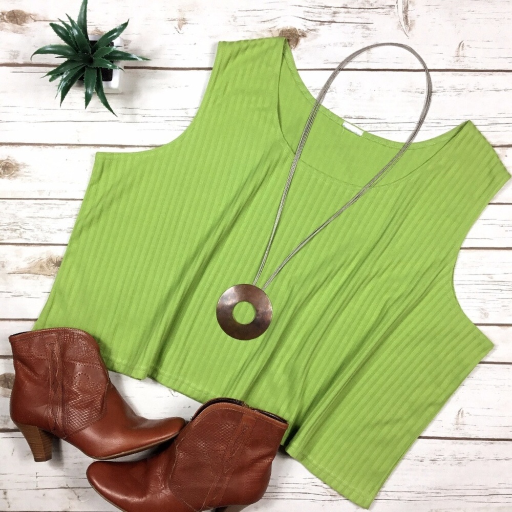 Neon Green Boxy Sleeveless Lagenlook Crop Top